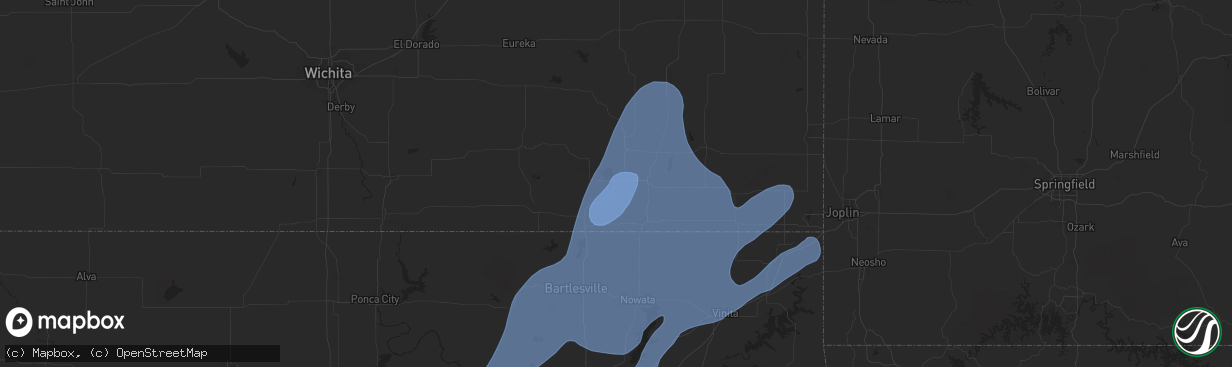 Hail map in Independence, KS on January 8, 2026