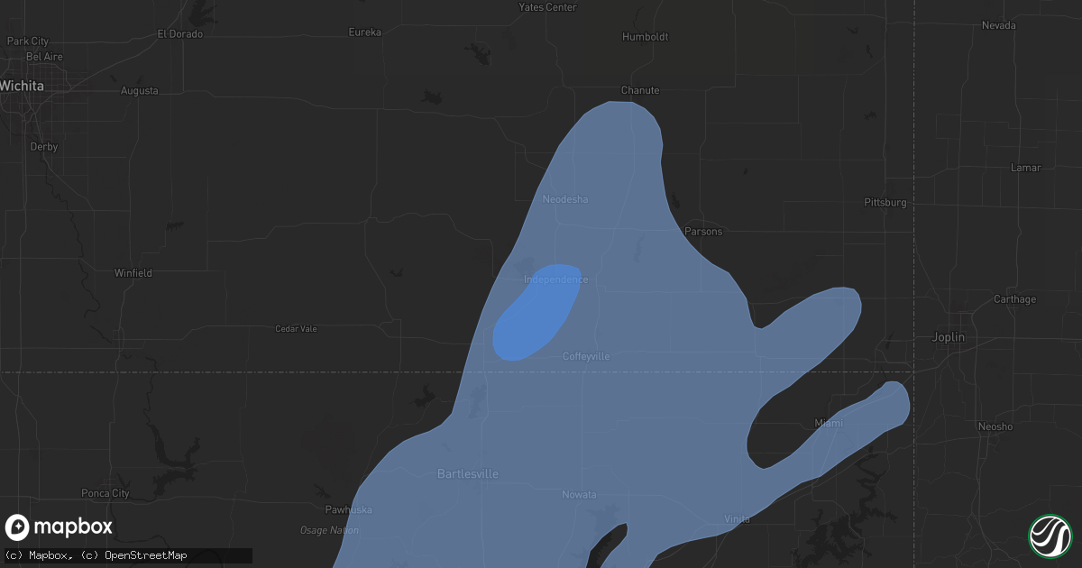 Hail map in Independence, KS on January 8, 2026