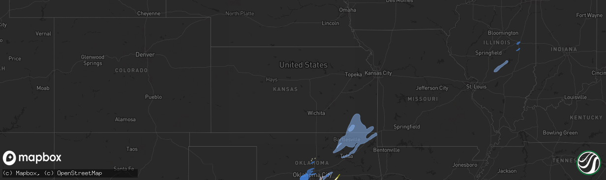 Hail map in Kansas on January 8, 2026