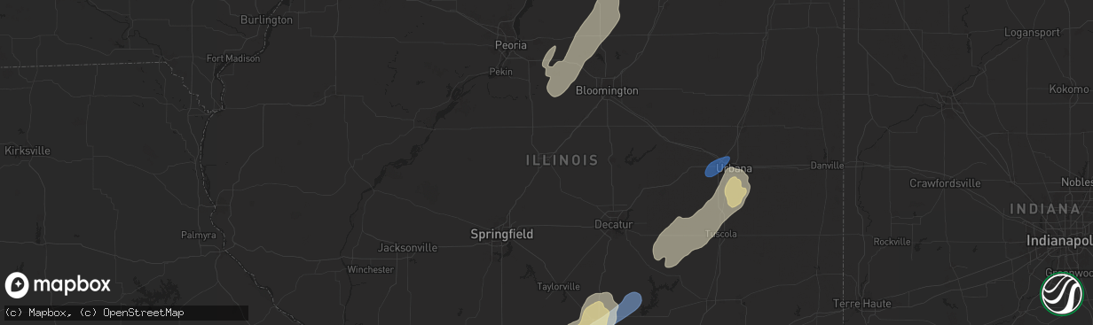 Hail map in Lincoln, IL on January 8, 2026