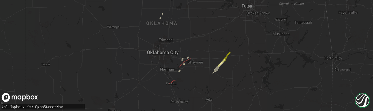 Hail map in Mcloud, OK on January 8, 2026