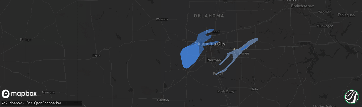 Hail map in Minco, OK on January 8, 2026