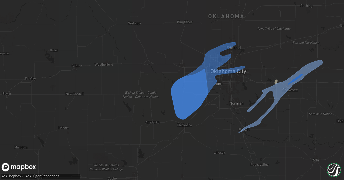 Hail map in Minco, OK on January 8, 2026