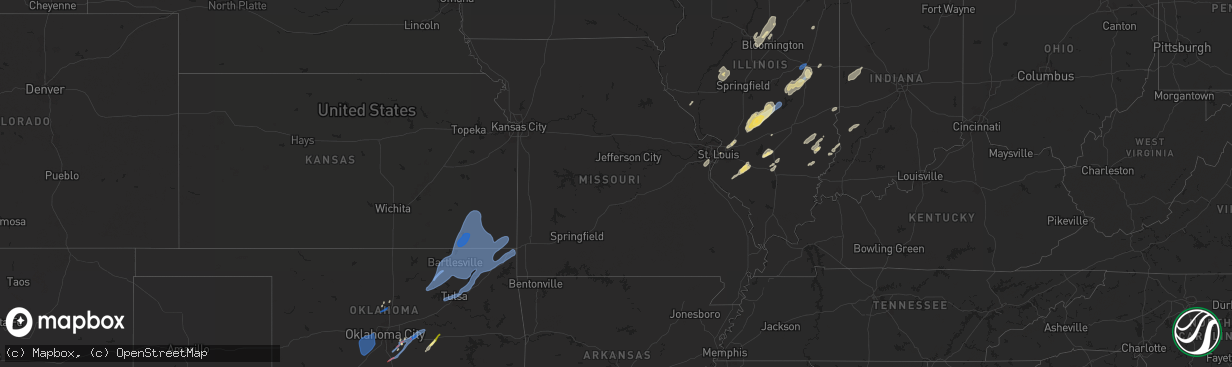 Hail map in Missouri on January 8, 2026