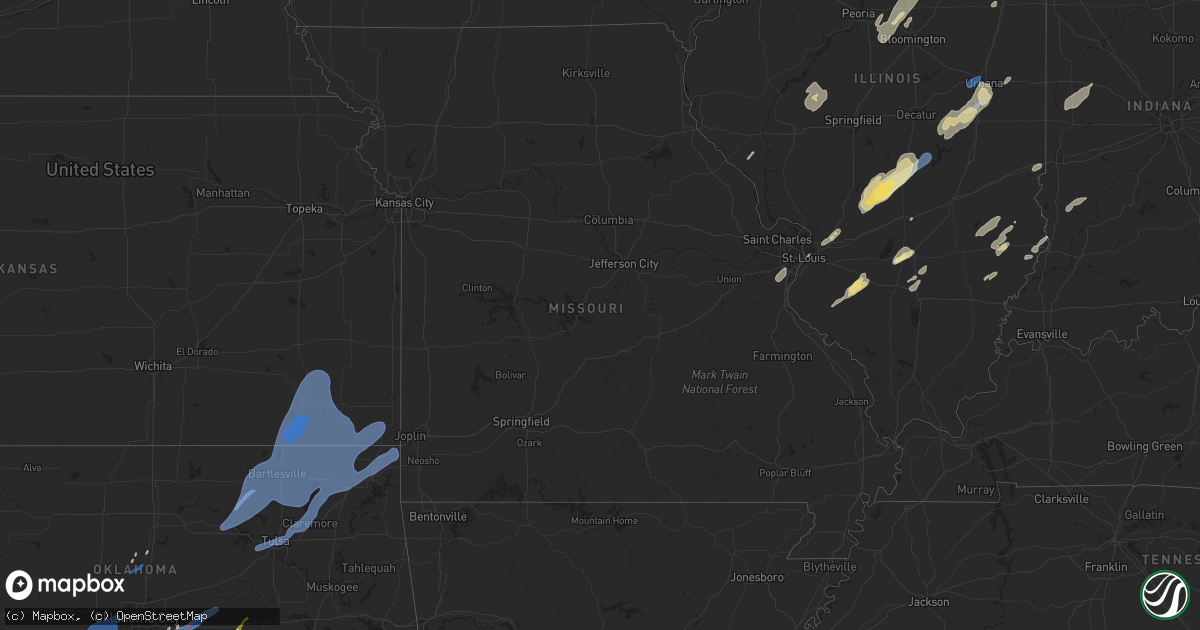 Hail map in Missouri on January 8, 2026