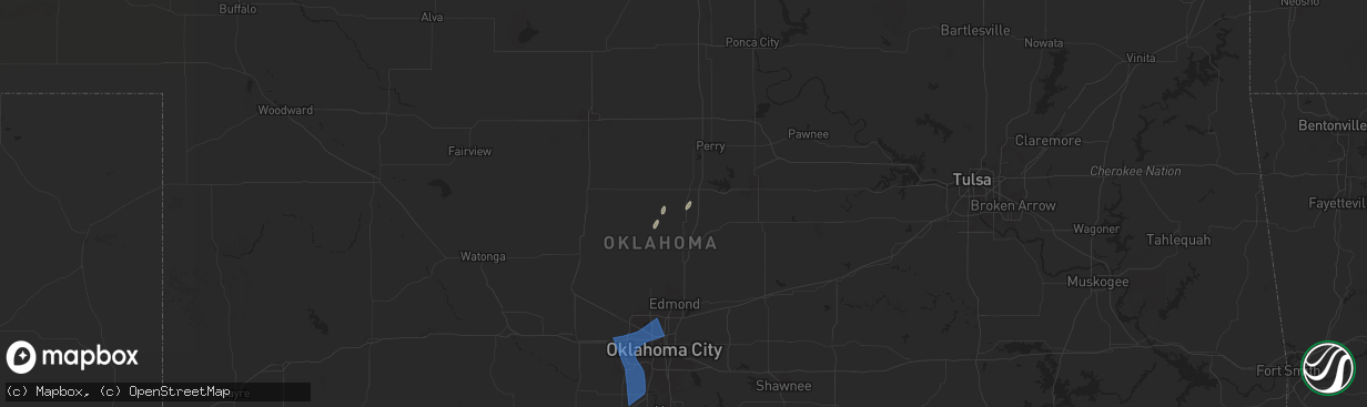Hail map in Mulhall, OK on January 8, 2026