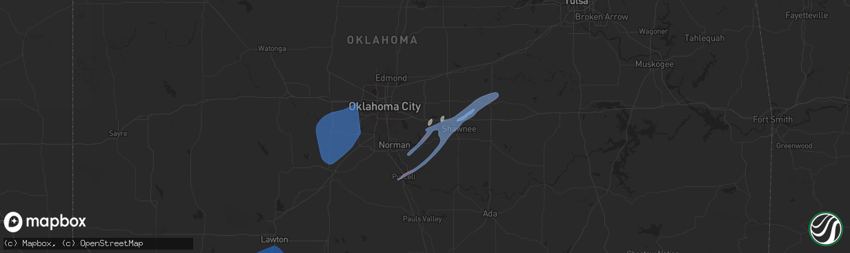 Hail map in Newalla, OK on January 8, 2026