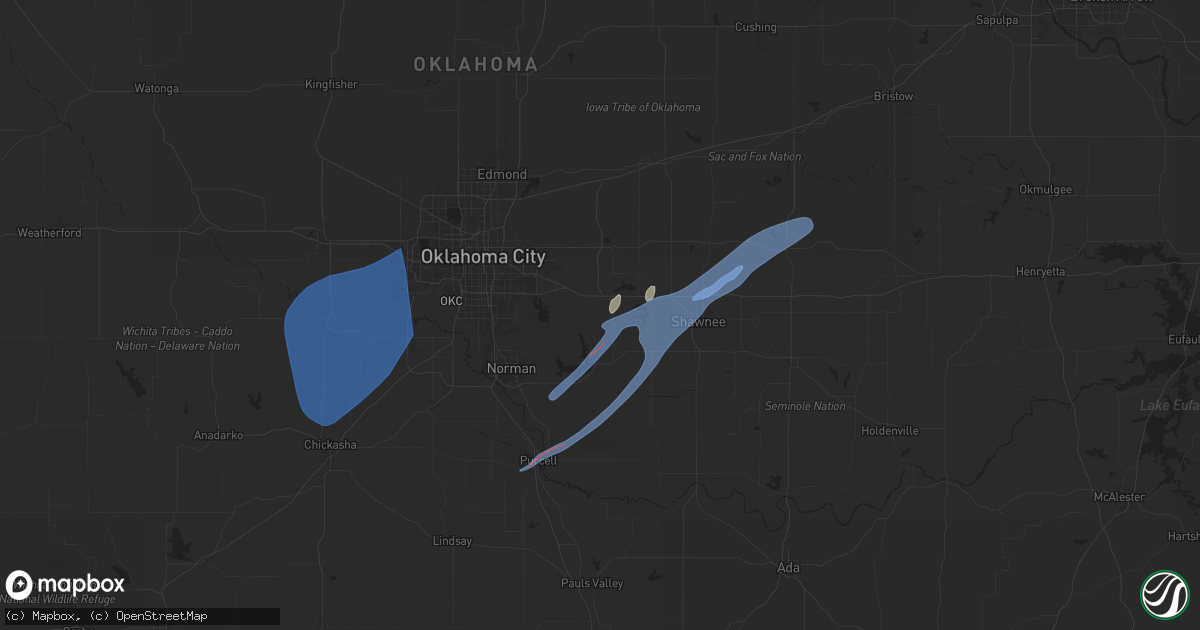 Hail map in Newalla, OK on January 8, 2026