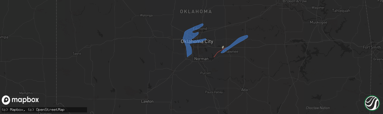 Hail map in Newcastle, OK on January 8, 2026