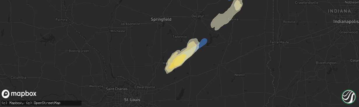 Hail map in Nokomis, IL on January 8, 2026