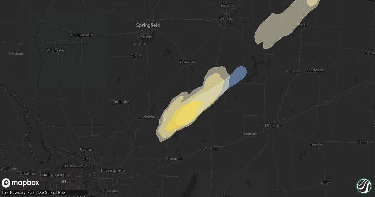 Hail map in Nokomis, IL on January 8, 2026