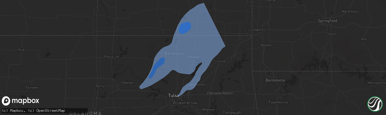 Hail map in Nowata, OK on January 8, 2026