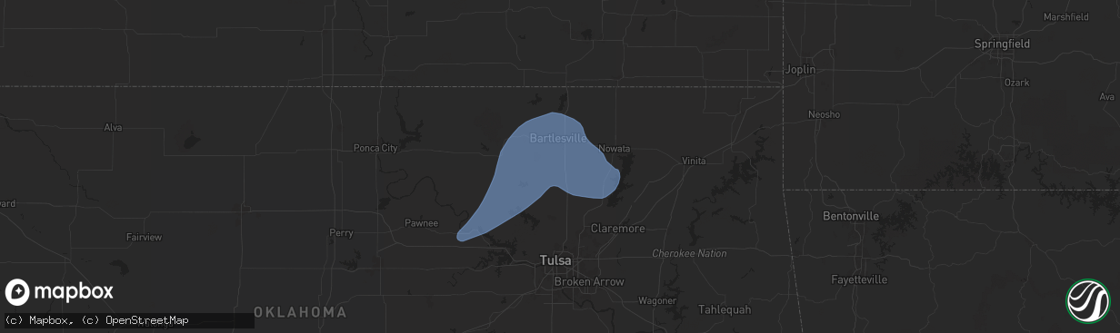 Hail map in Ochelata, OK on January 8, 2026
