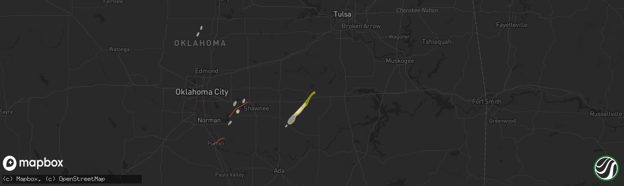 Hail map in Okemah, OK on January 8, 2026