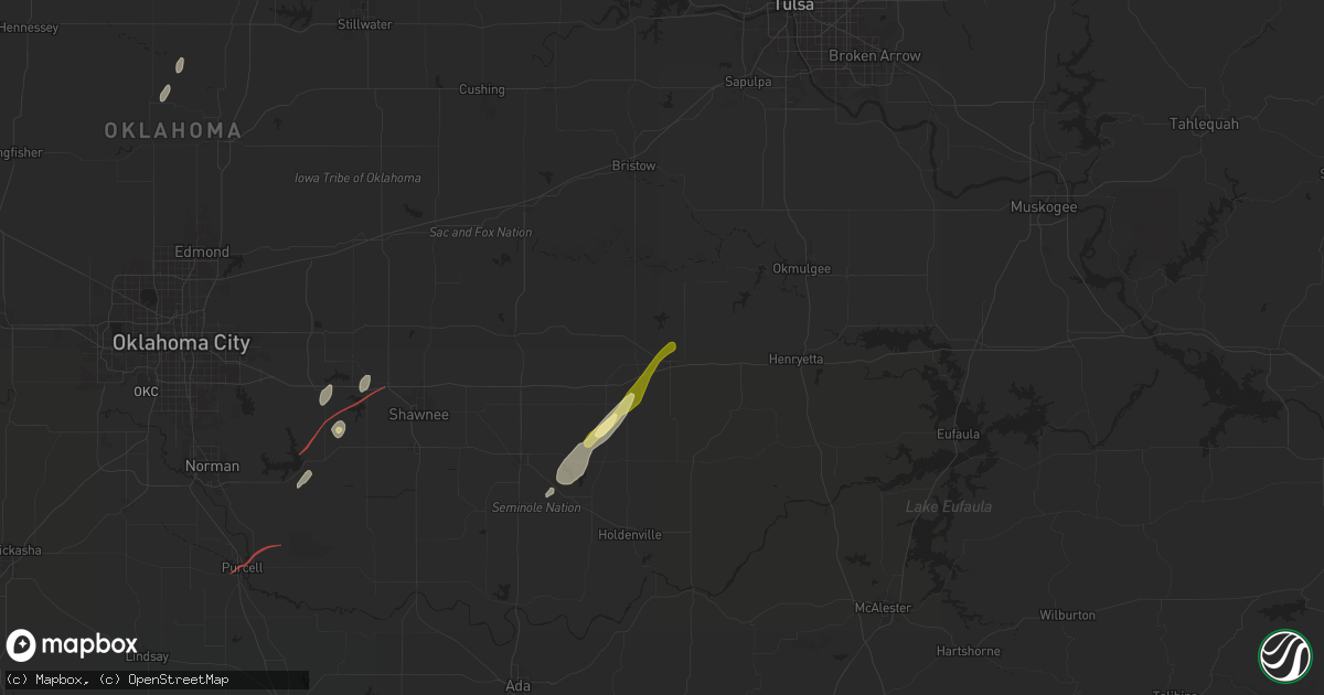 Hail map in Okemah, OK on January 8, 2026