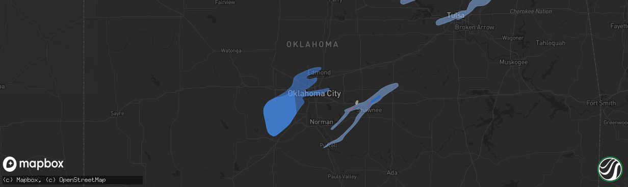 Hail map in Oklahoma City, OK on January 8, 2026