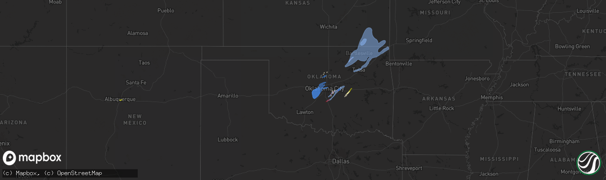 Hail map in Oklahoma on January 8, 2026
