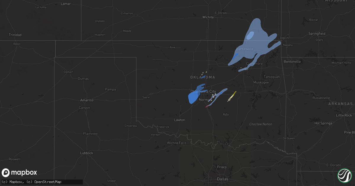 Hail map in Oklahoma on January 8, 2026