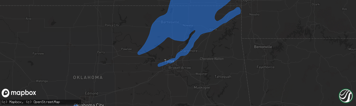 Hail map in Owasso, OK on January 8, 2026