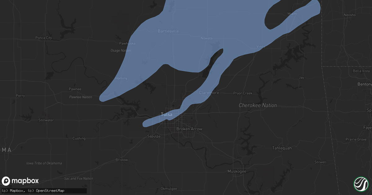 Hail map in Owasso, OK on January 8, 2026