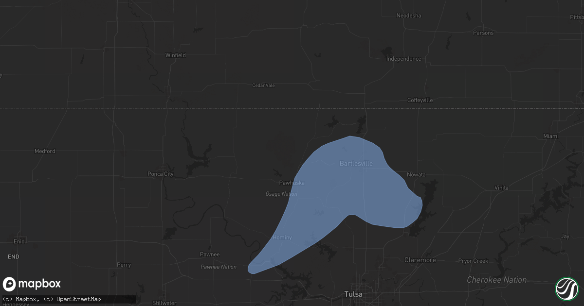 Hail map in Pawhuska, OK on January 8, 2026