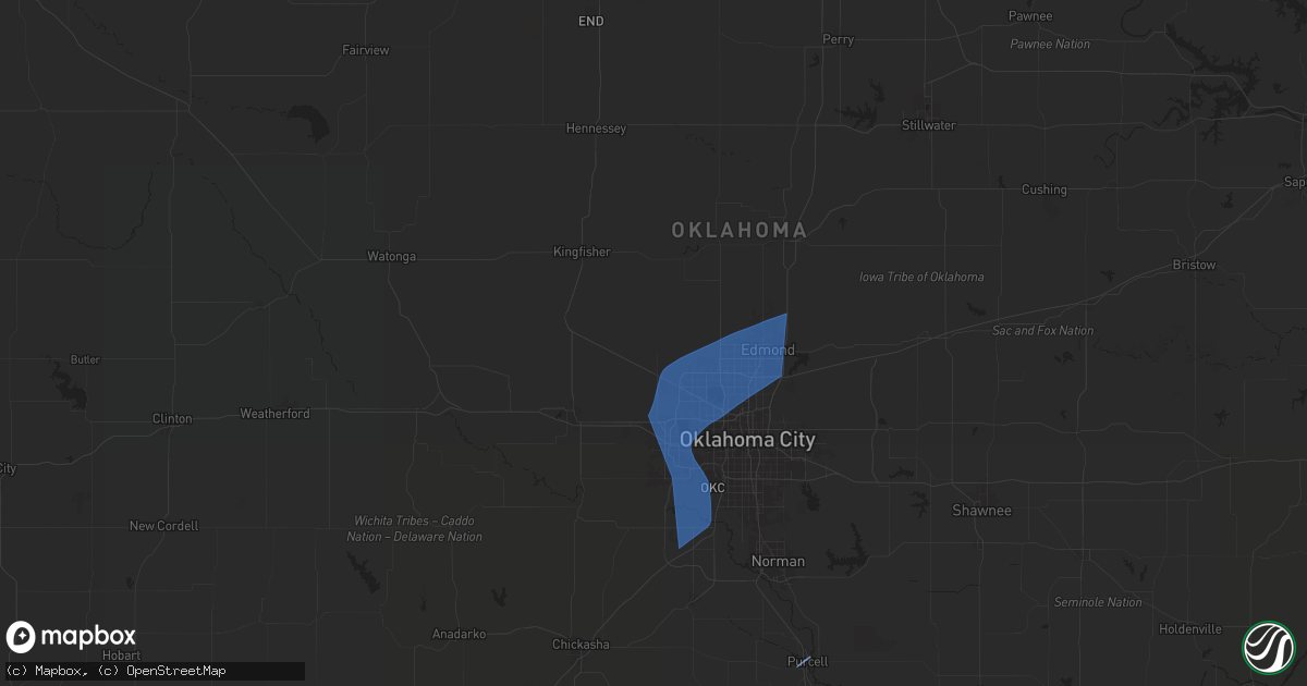 Hail map in Piedmont, OK on January 8, 2026