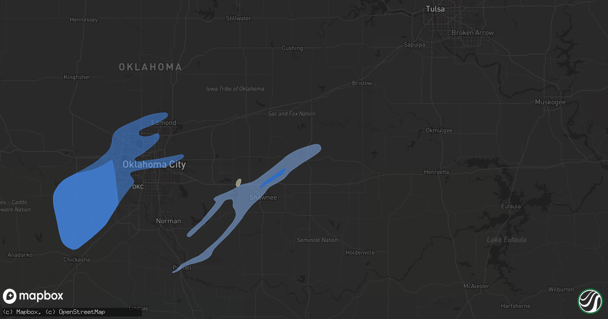 Hail map in Prague, OK on January 8, 2026