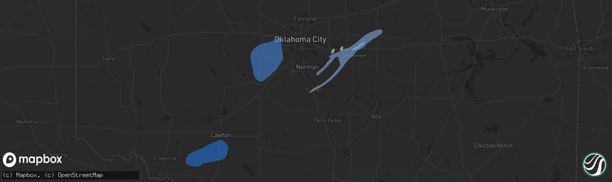 Hail map in Purcell, OK on January 8, 2026