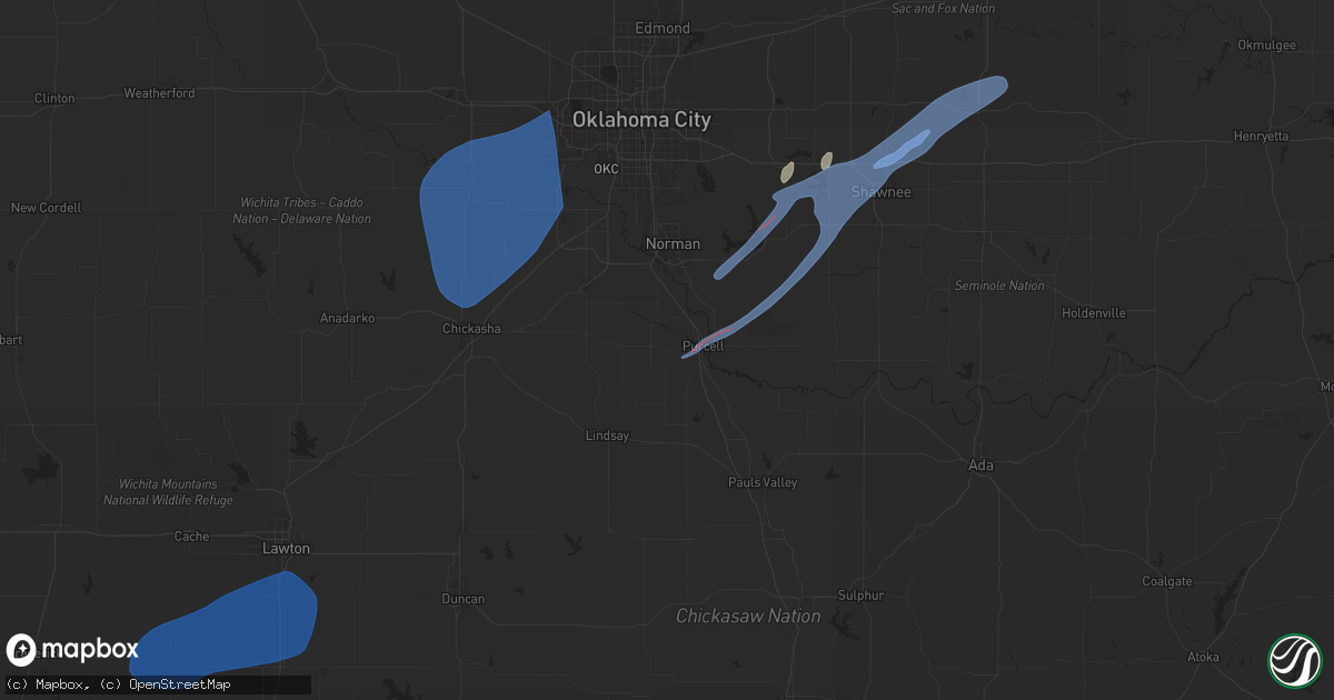 Hail map in Purcell, OK on January 8, 2026