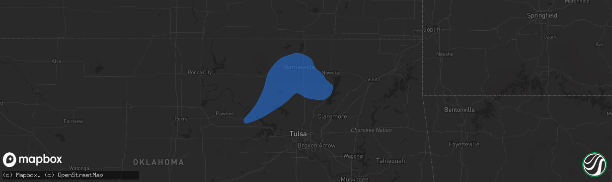 Hail map in Ramona, OK on January 8, 2026