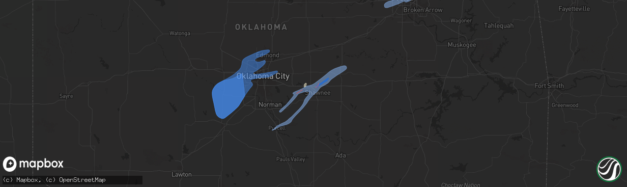 Hail map in Shawnee, OK on January 8, 2026