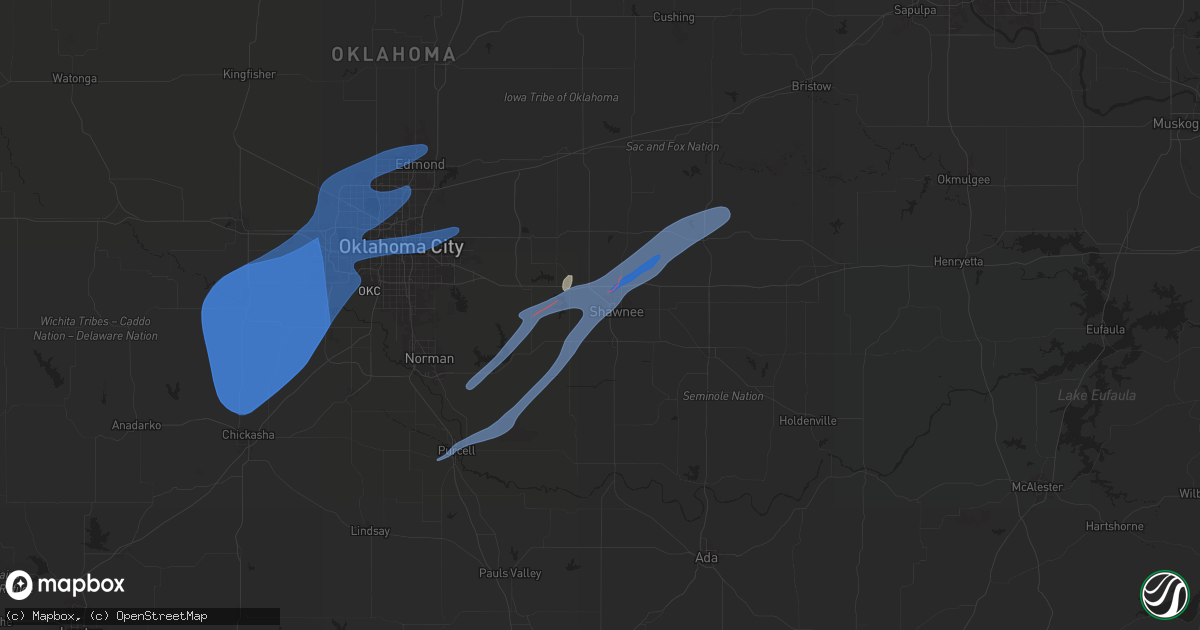 Hail map in Shawnee, OK on January 8, 2026