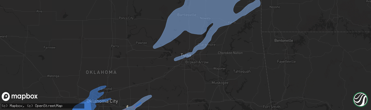 Hail map in Tulsa, OK on January 8, 2026