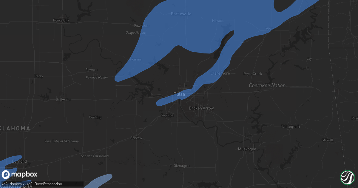 Hail map in Tulsa, OK on January 8, 2026