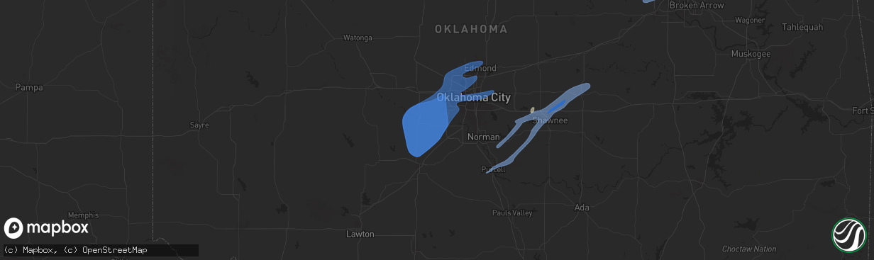 Hail map in Tuttle, OK on January 8, 2026