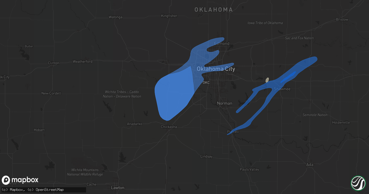 Hail map in Tuttle, OK on January 8, 2026