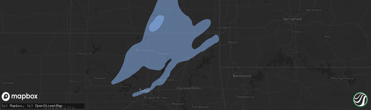 Hail map in Vinita, OK on January 8, 2026