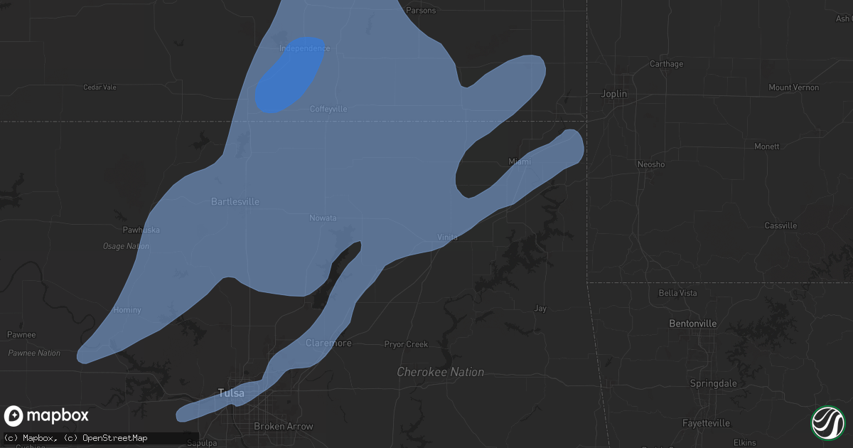Hail map in Vinita, OK on January 8, 2026