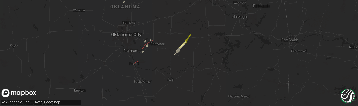 Hail map in Wewoka, OK on January 8, 2026