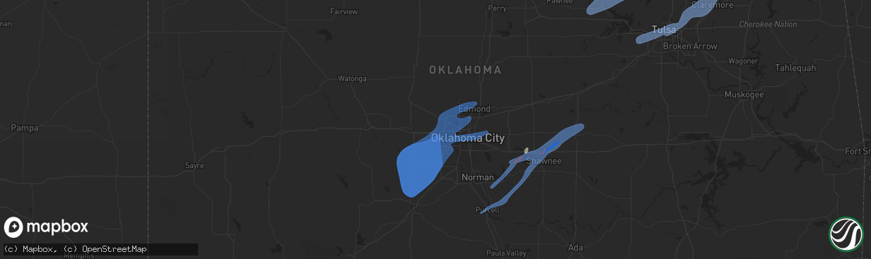 Hail map in Yukon, OK on January 8, 2026