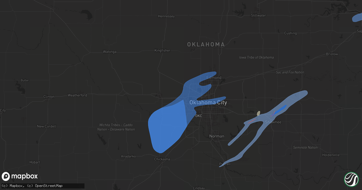 Hail map in Yukon, OK on January 8, 2026