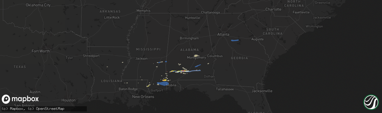 Hail map in Alabama on January 9, 2022