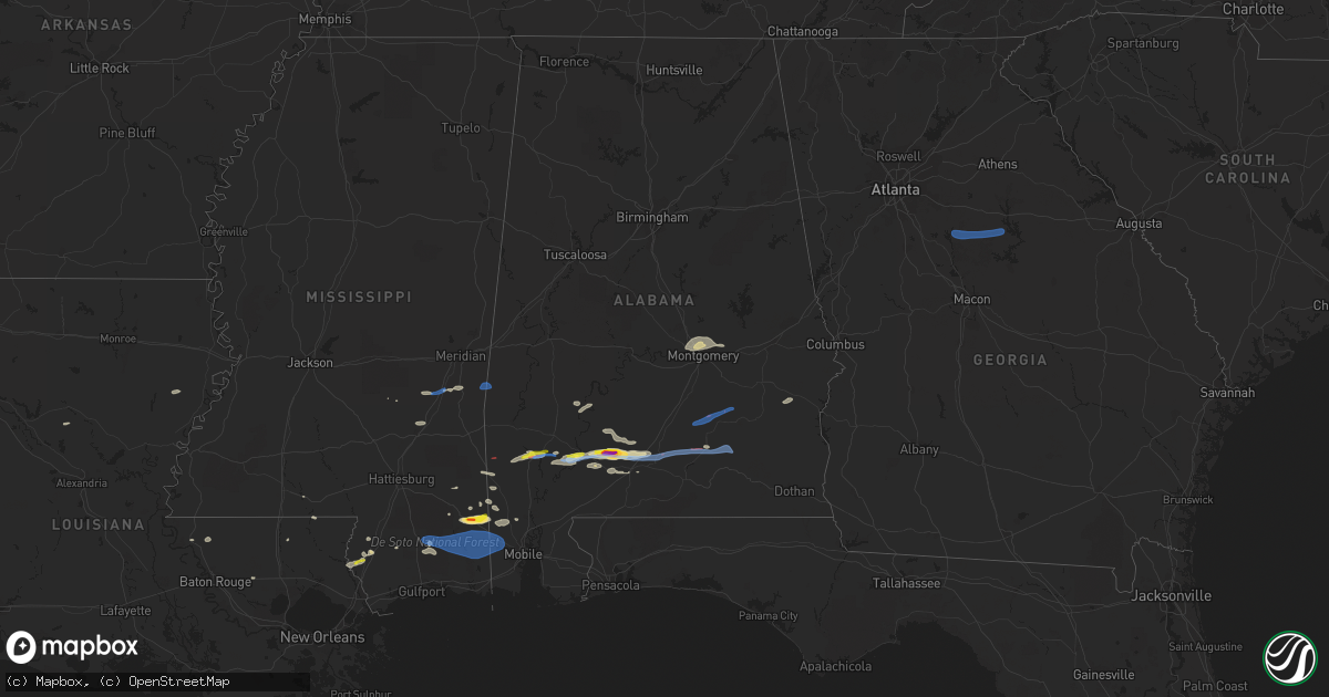 Hail map in Alabama on January 9, 2022
