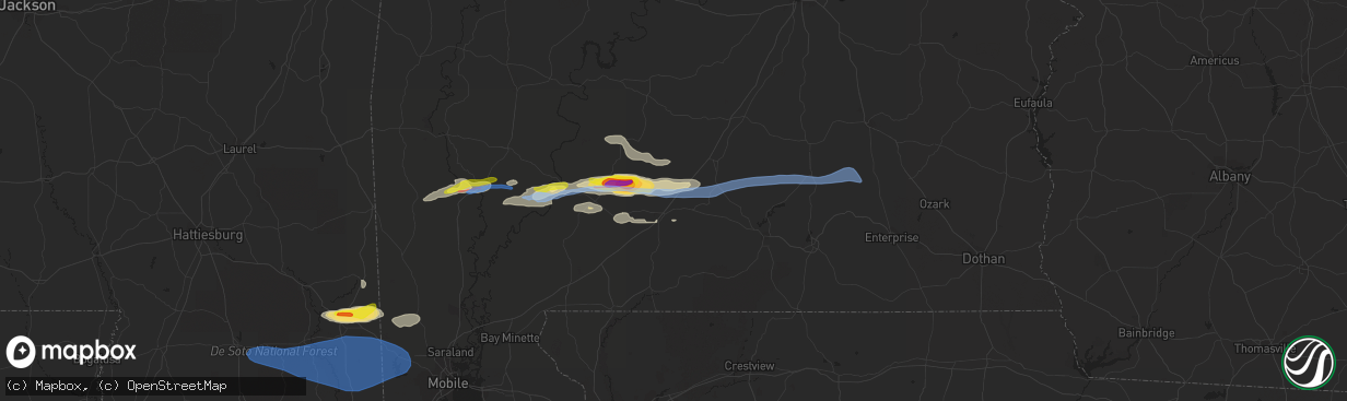 Hail map in Evergreen, AL on January 9, 2022