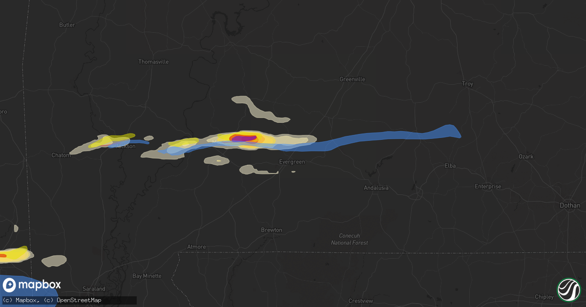 Hail map in Evergreen, AL on January 9, 2022