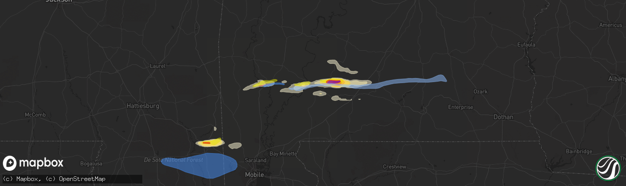 Hail map in Frisco City, AL on January 9, 2022