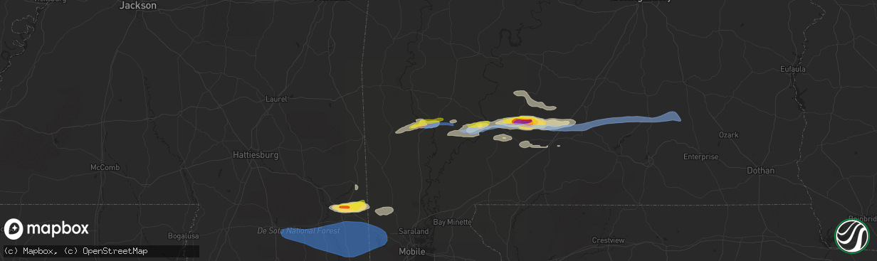 Hail map in Jackson, AL on January 9, 2022