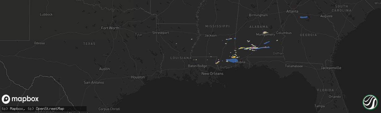 Hail map in Louisiana on January 9, 2022