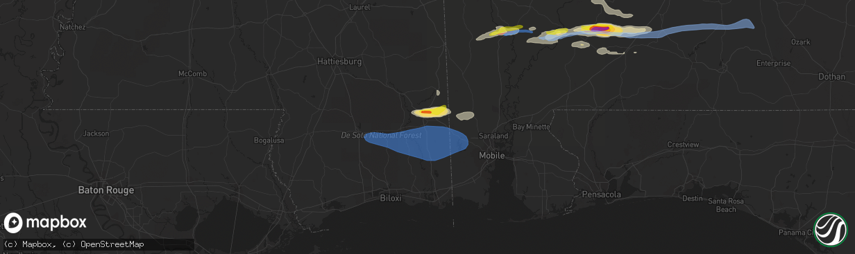 Hail map in Lucedale, MS on January 9, 2022