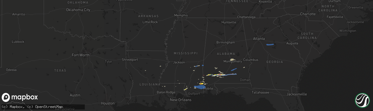 Hail map in Mississippi on January 9, 2022